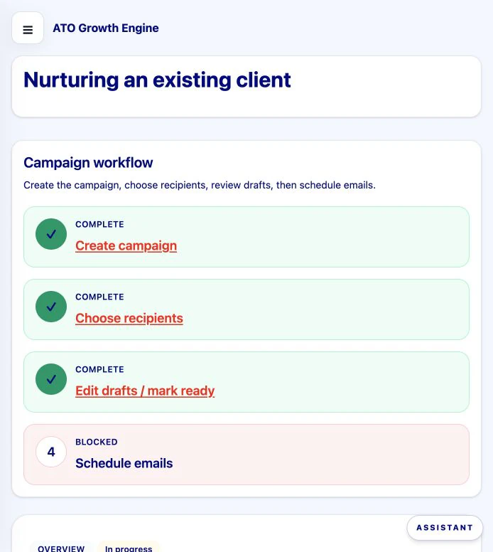 Growth Engine campaign readiness workflow.